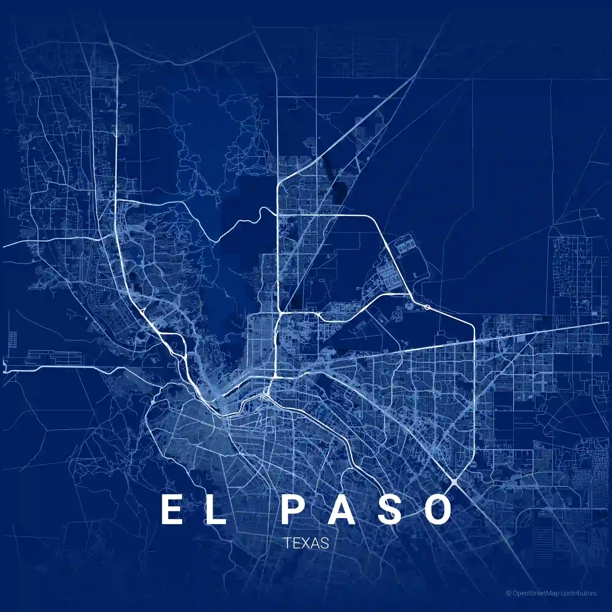 El Paso road network showing TIA service coverage across the city, El Paso County, the Ciudad Juárez port-of-entry corridors, and the Franklin Mountains