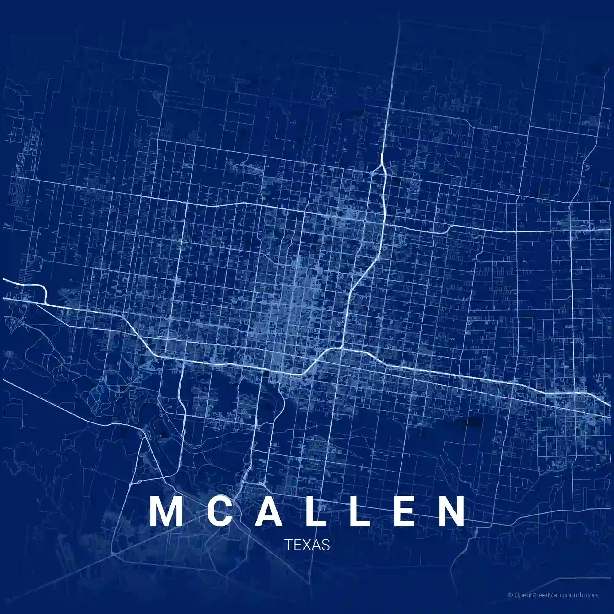McAllen and Rio Grande Valley road network showing TIA service coverage across Hidalgo, Cameron, and Starr Counties and the international bridge corridors