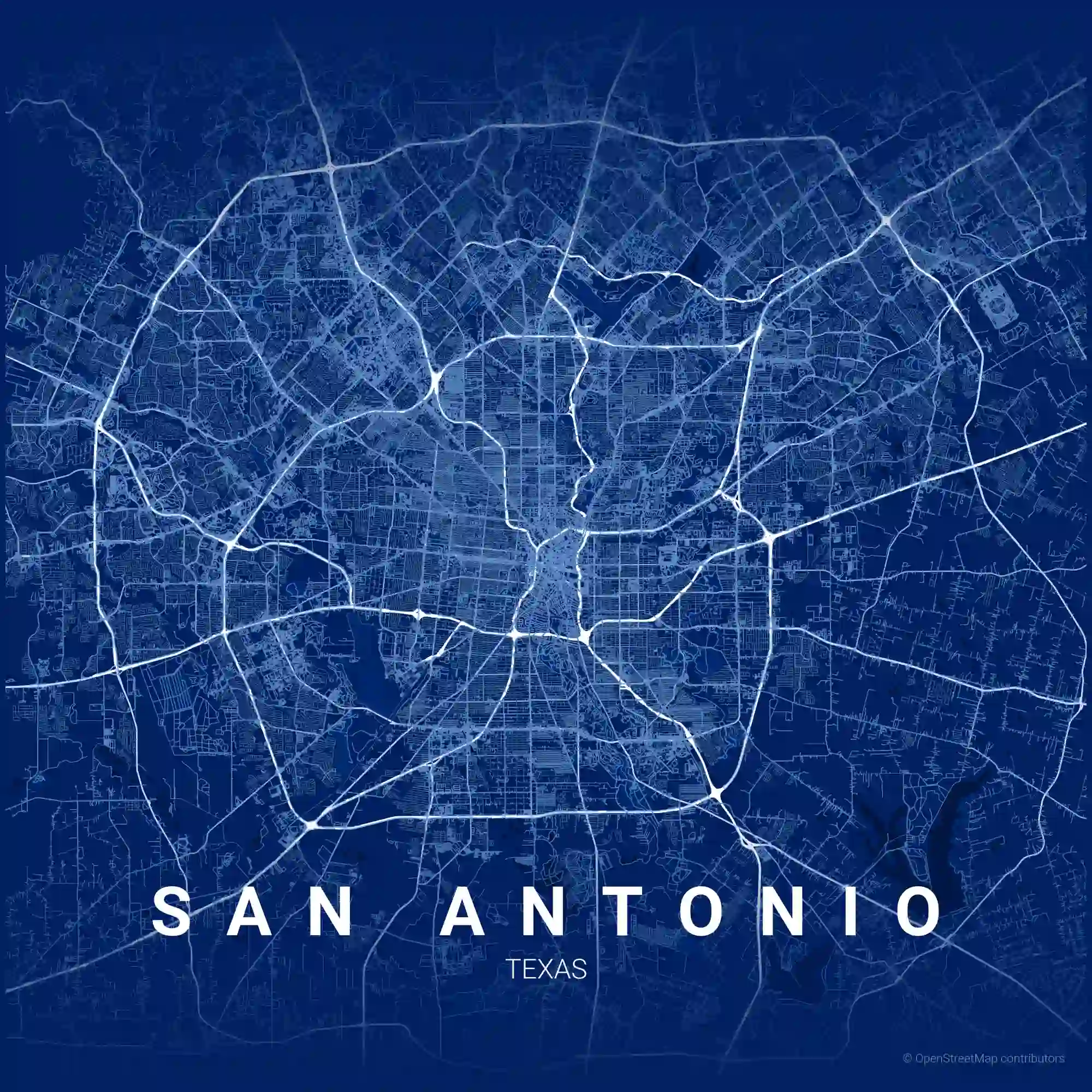 Greater San Antonio road network showing TIA service coverage across Bexar, Comal, and Guadalupe Counties and the US-281 and Loop 1604 corridors